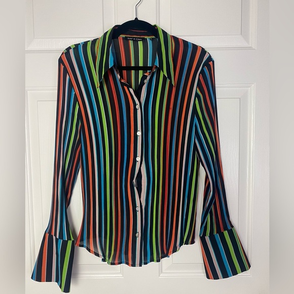 Violet & Claire Tops - Violet & Claire 90’s Style Rainbow Button Up Blouse